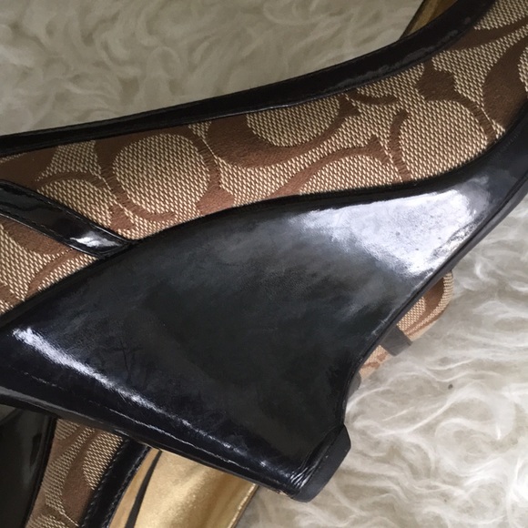 Coach Kerryann Signature C Beige Canvas Wedge Heels Size - Picture 9 of 13